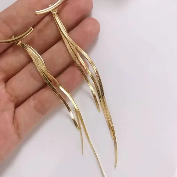 Clutch Gold Crescent Spike Tassel Earrings | Edgy Boho Statement - Picture 2 of 2